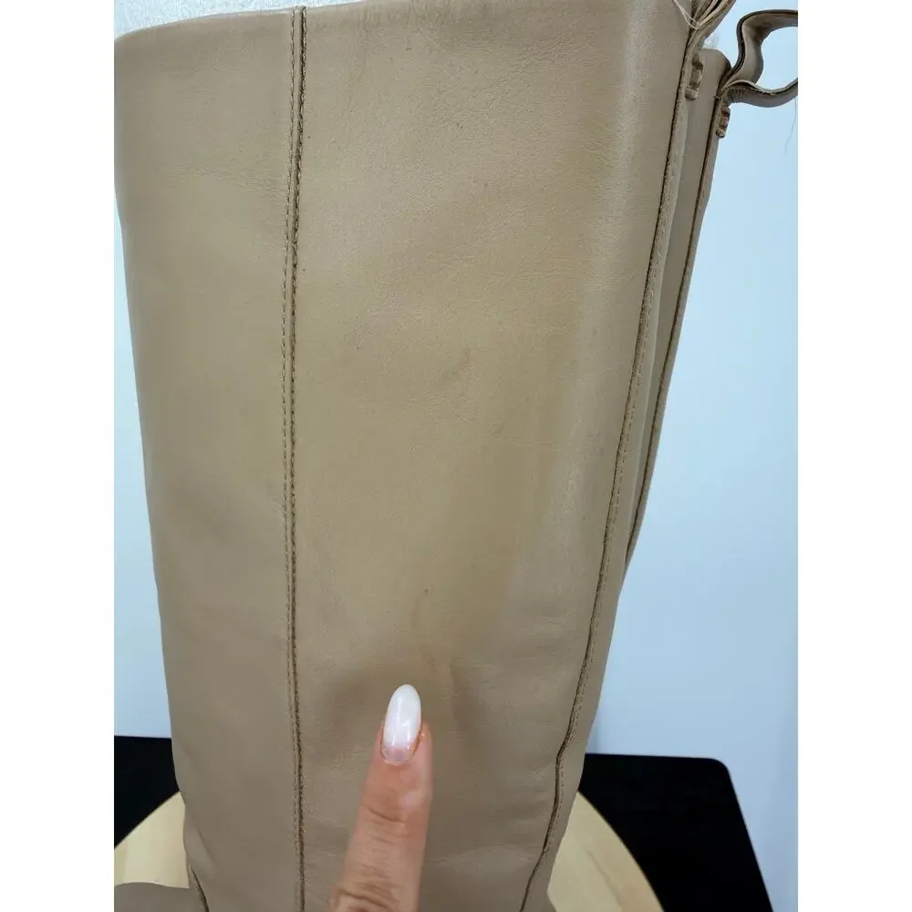 Sam Edelman Womens Larina Tall Boots Size 6.5 Sesame Leather Beige Platform
